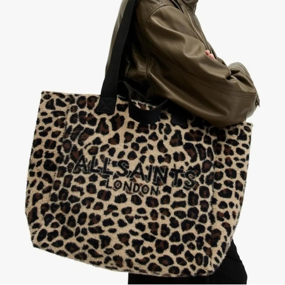 All Saints Leopard Print Tote with Black Handles - Picture 2 of 4